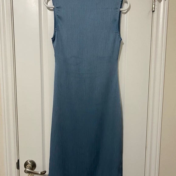 Zara Blue Mock Neck Sheath Dress - Picture 2 of 6